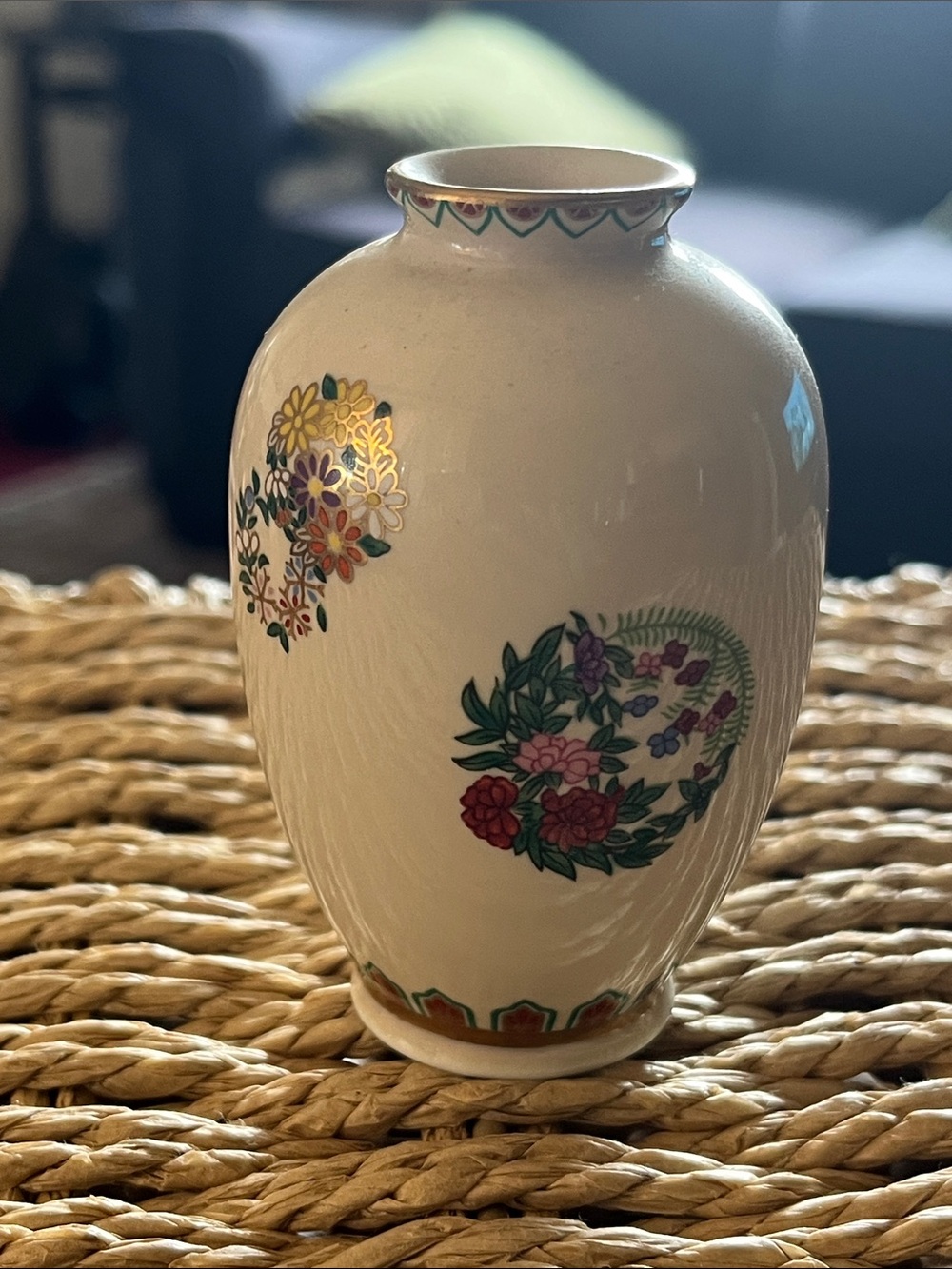 Franklin Mint Miniature Vase with Floral Medallions Inspired by Satsuma Ware.
